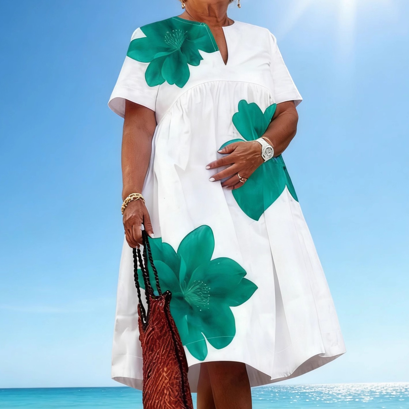 新款小众宽松连衣裙亚马逊新中式时尚短袖女装