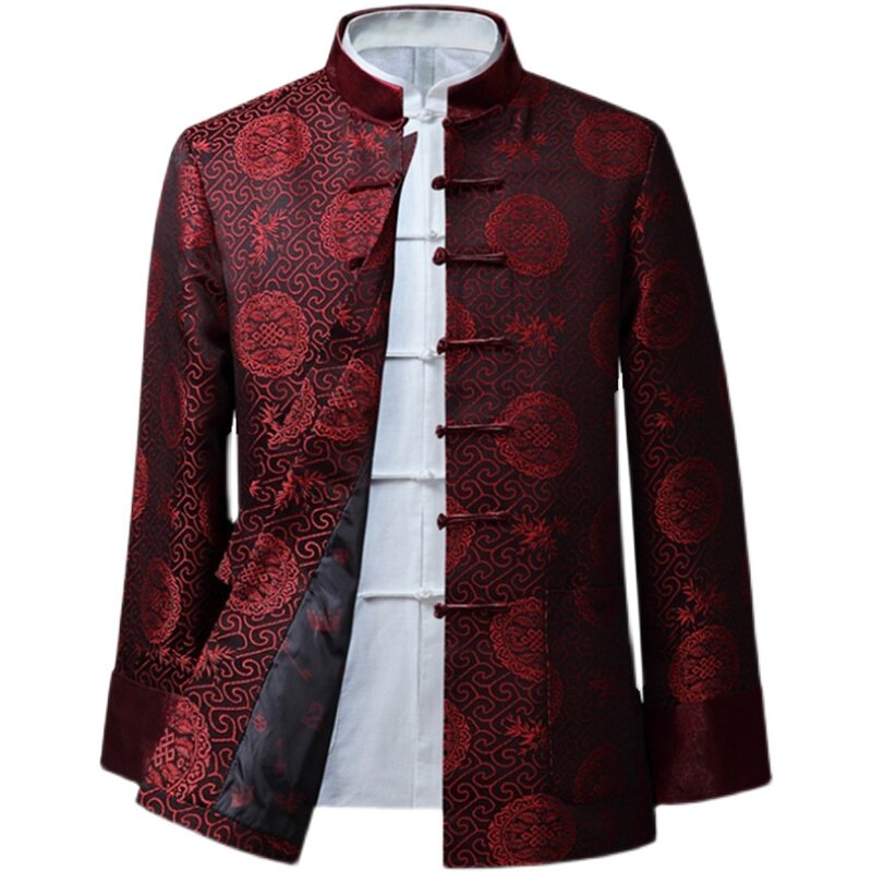 中老年人男士唐装春秋长袖中式中年古装汉服爸爸爷爷上衣棉衣外套