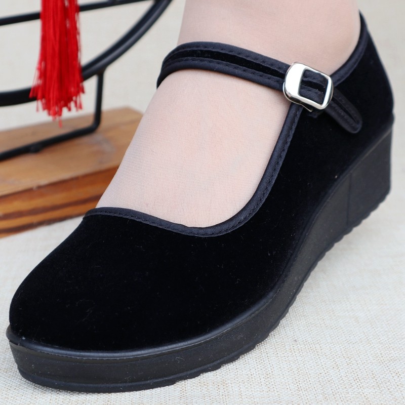 老北京布鞋女鞋黑色传统工作鞋中跟坡跟软底通勤妈妈鞋松糕舞蹈鞋,女鞋,传统布鞋,淘宝优惠券,粉丝福利购,淘宝优惠卷