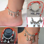 Bán nóng Miao Bạc Red Rope Bện Vòng tay Lucky Miao Bạc Anklet Red Rope Bện hợp kim Bạc Bracelet - Vòng chân