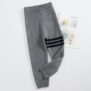 儿童山羊绒裤子男童条纹保暖针织羊绒毛裤加厚洋气个性外穿羊毛裤