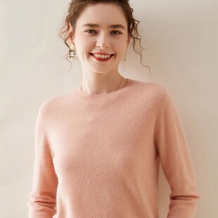 上身就是种享受!气质女神山羊绒衫圆领羊绒毛衣纯色短款套头打底