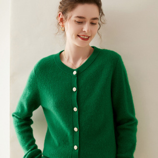 纯色上衣 短款 山羊绒气质女神加厚羊绒开衫 女士圆领羊绒毛衣开衫