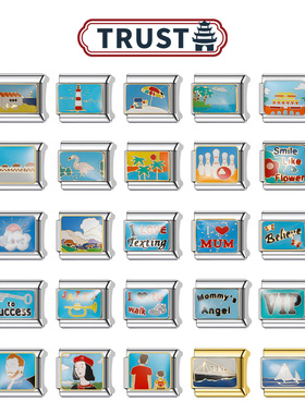 Trusta模块手链diy小众卡通设计蓝色英文风景拼接表带送闺蜜礼物