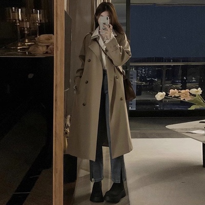 安卡妮  风衣外套女2023新款春秋季英伦风中长款小个子修身大衣女