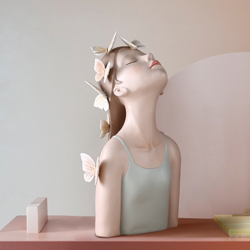 女孩人物仰面蝴蝶茶几托盘装饰品