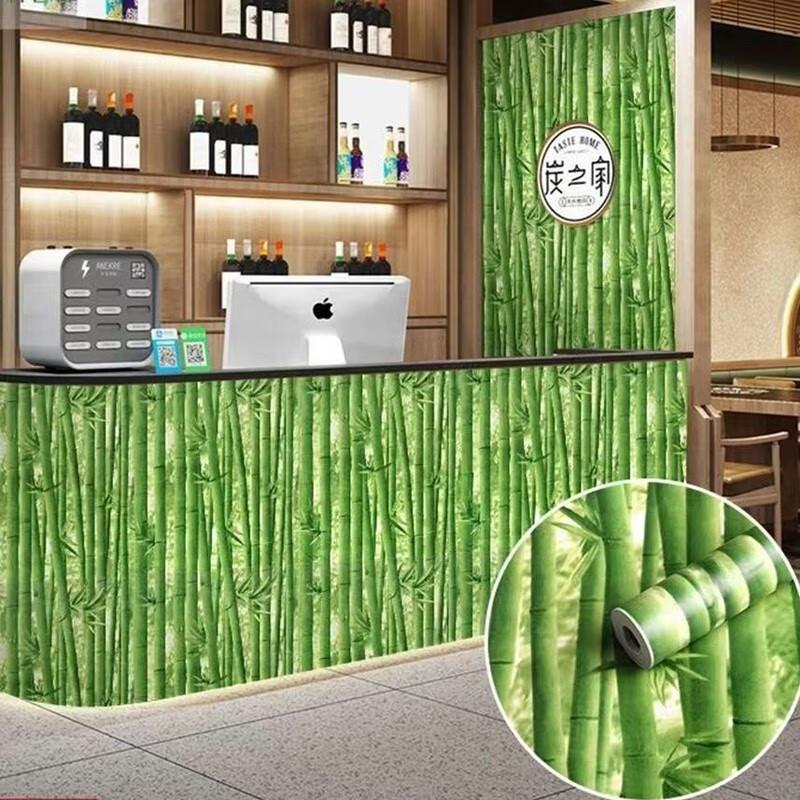 遇丰自粘墙纸竹子绿叶3d立体壁纸防水翻新贴纸商用酒楼饭店包间水