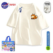 NASA联名卡通小狐狸印花重磅纯棉短袖 上衣宽松休闲ins t恤男女夏季