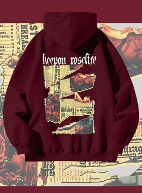 卫衣女2023新款爆款秋冬美式红色复古上衣女龙年慵懒加绒情侣装男