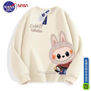 NASA联名拉布布labubu卡通周边圆领卫衣男女秋冬宽松加绒长袖 上衣