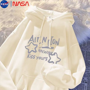 NASA美式 加绒休闲连帽宽松百搭外套套头 流星印花卫衣青少年秋冬季