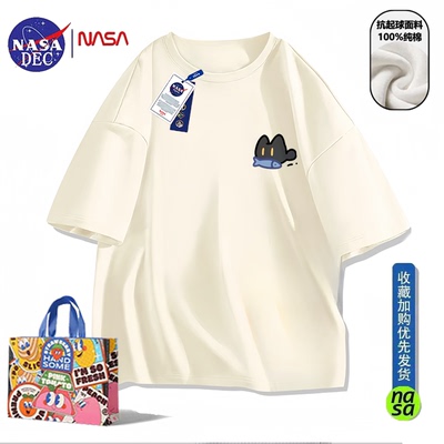 NASA摸鱼猫咪纯棉宽松短袖T恤夏