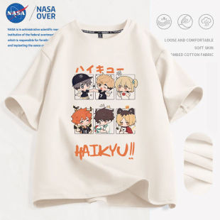 日系卡通休闲短袖 男女新款 上衣 夏季 NASA联名潮牌排球少年纯棉短袖