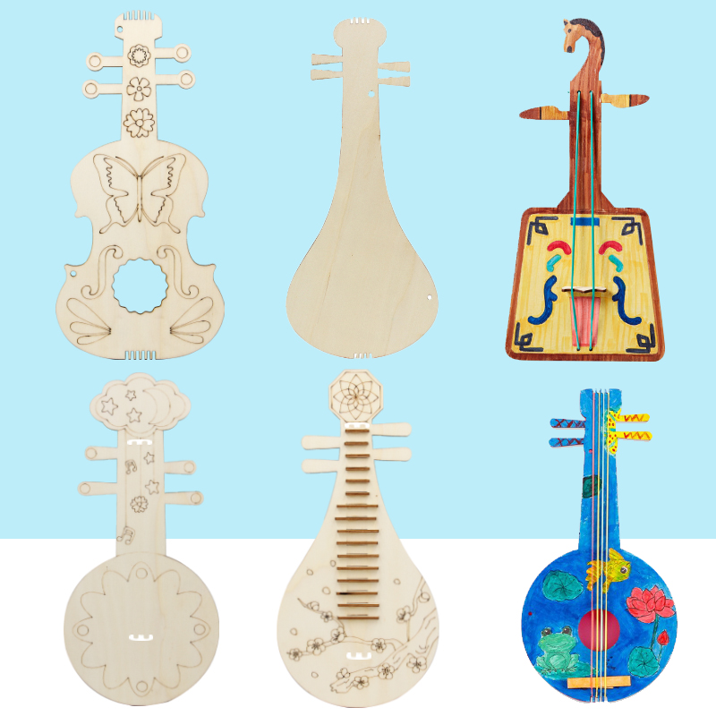 木质白坯吉他梅花琴月琴传统乐器箜篌马头琴三弦绘画涂鸦原材料
