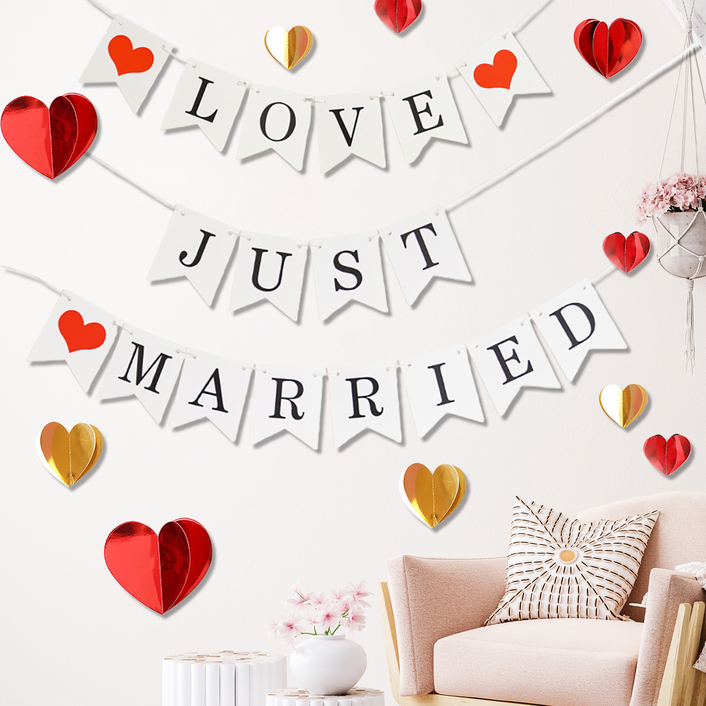 求婚车尾箱装饰品婚庆装饰布置用品立体爱心挂件门店结婚婚房装扮