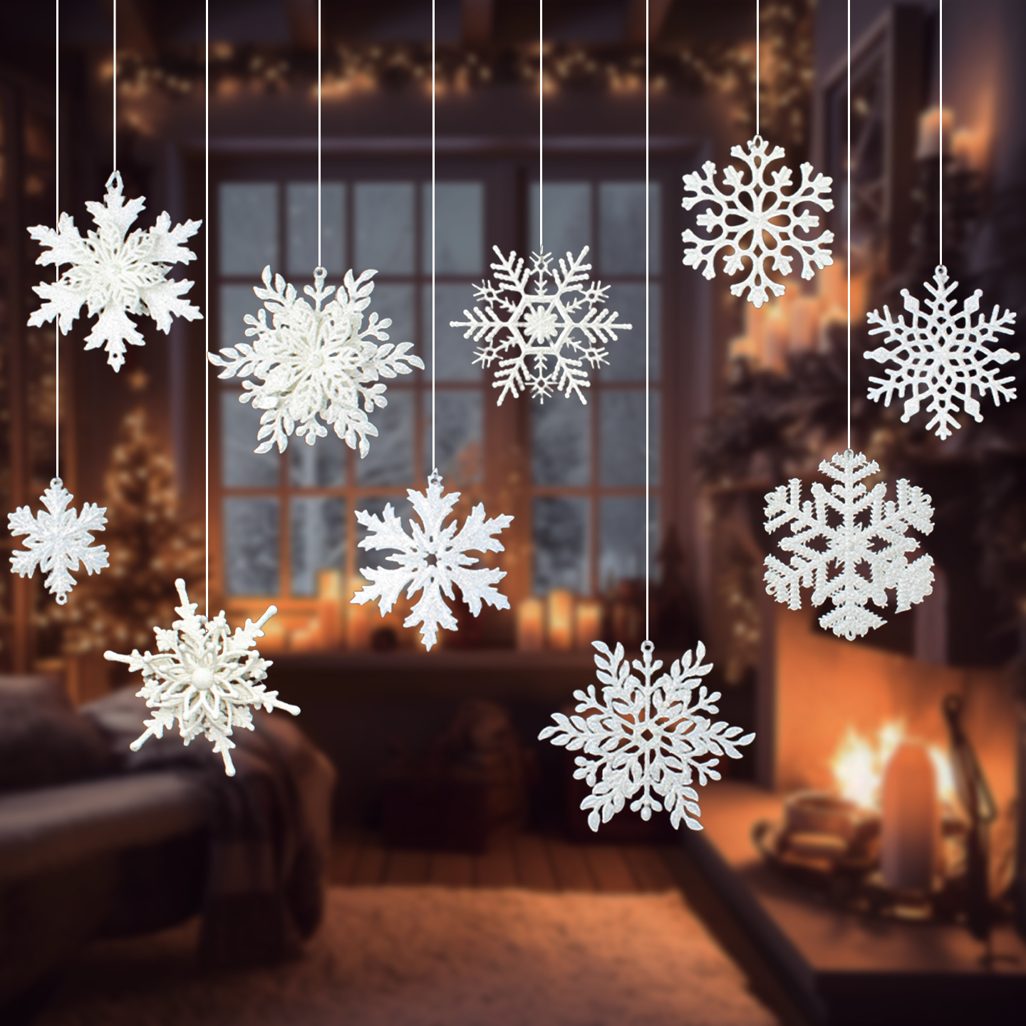 圣诞雪花摆件圣诞树挂饰挂件白色立体吊饰装饰橱窗悬挂布置装饰品
