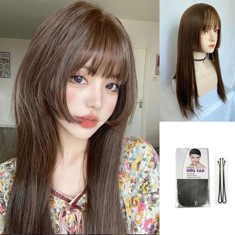 女装 透け感前髪のロングストレートウィッグ