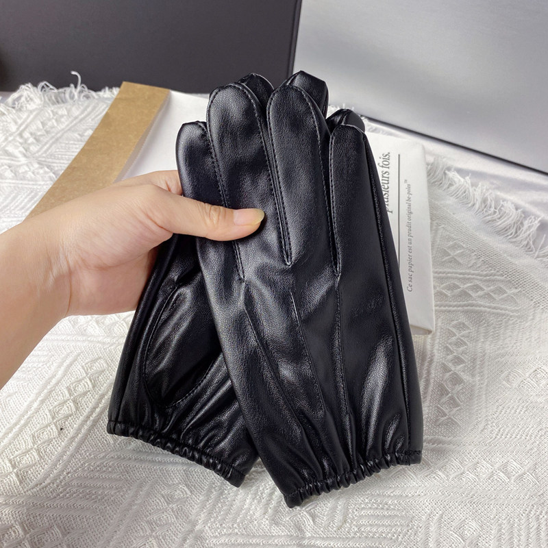 秋冬PU皮手套男士可触屏加绒保暖机车松紧口开车骑行防风女士薄款
