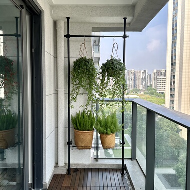 阳台艾力杆伸缩铁艺爬藤花架吊兰悬挂架创意可移动置物架花卉支架