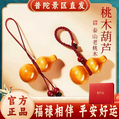 普陀山天然桃木护身符女葫芦朱砂手机链吊坠护身符车钥匙挂件平安