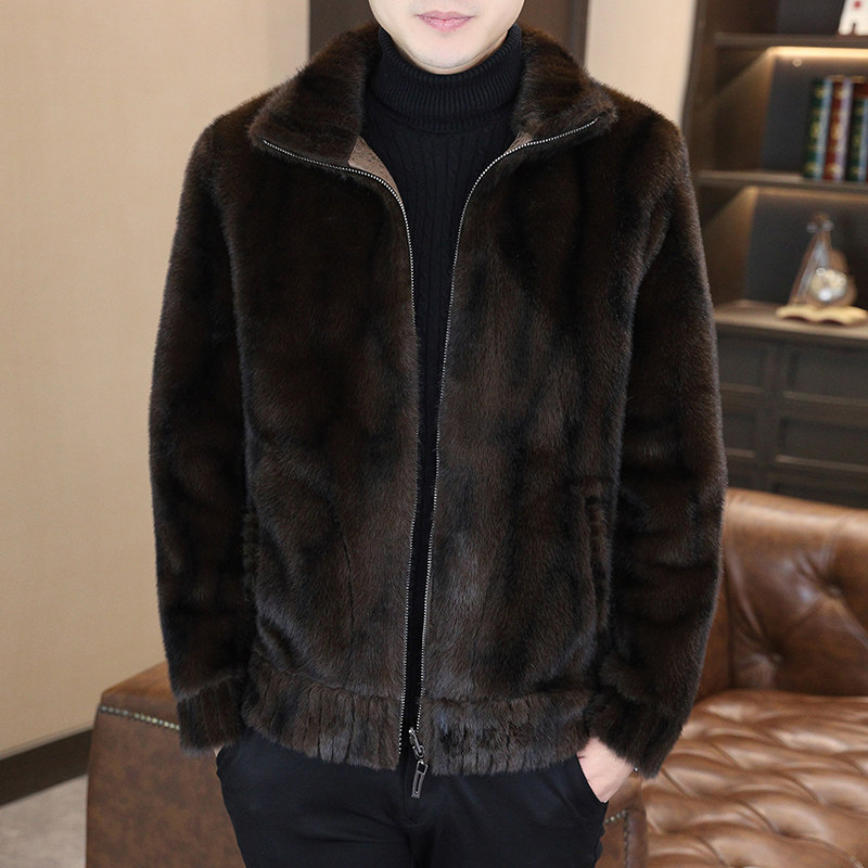冬季男士高档金貂绒外套加厚皮草大衣潮流休闲皮毛一体帅气夹克