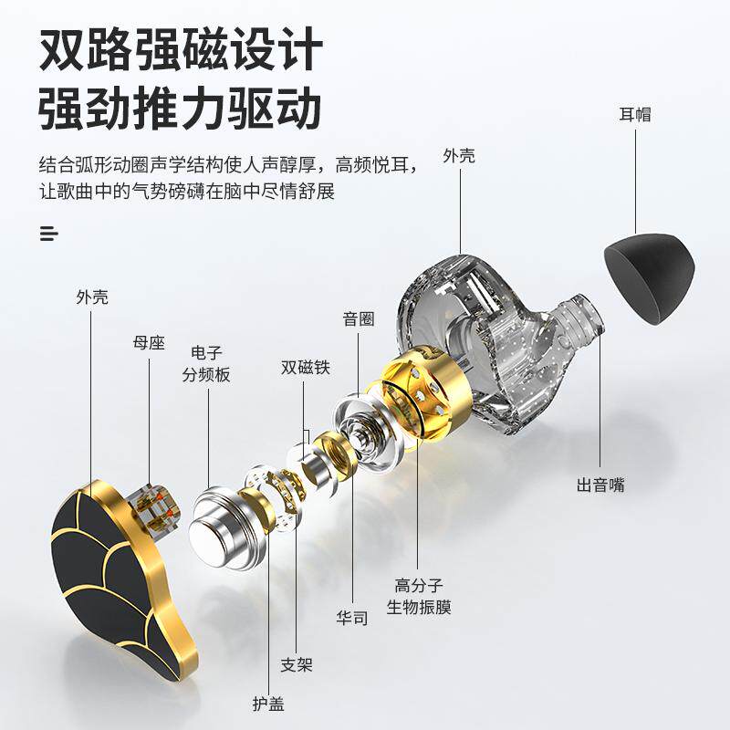 可换线耳机有线入耳式高音质手机游戏电脑降噪圆孔电竞吃鸡