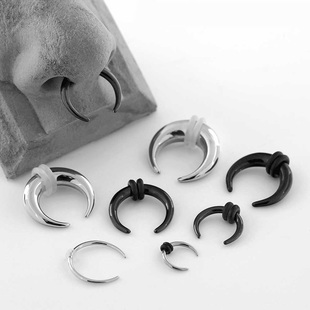 钛钢黑色扩耳器PA鼻中隔扩乳扩鼻环牛角扩耳棒弯角阴环防过敏穿刺