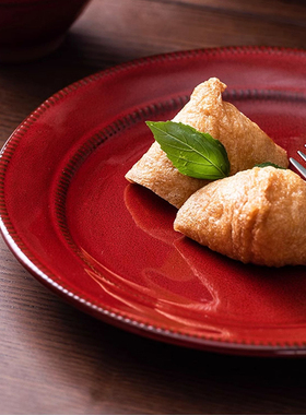 日式釉下彩陶瓷红色盘子商用高质感牛排意面盘餐盘家用11英寸平盘