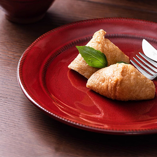 日式釉下彩陶瓷红色盘子商用高质感牛排意面盘餐盘家用11英寸平盘