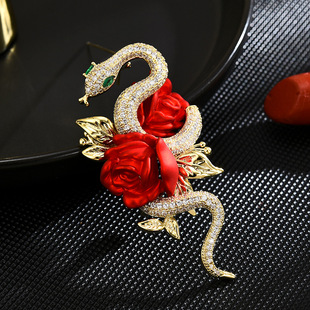 高档与欧美奢华蛇设计感男西装 外套胸针女玫瑰别针配饰胸花气质品