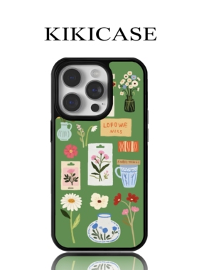 绿色花艺插画手机壳适用iPhone16ProMax苹果15Pro/14/13/12全包软壳防摔小众治愈系文艺华为Mate60硅胶保护套