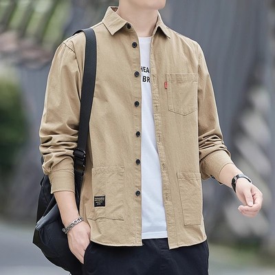 清仓捡漏纯棉长袖衬衫男春秋季工装衬衣寸衫外套衣服男装耐磨上衣