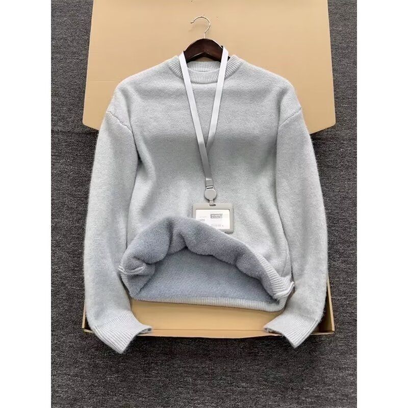 气质简约半高领毛衣女冬季内搭宽松薄款灰色毛衫中领针织衫打底衫