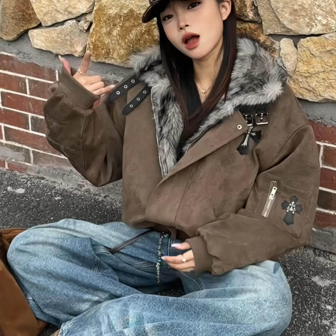 美式复古十字架毛领座山雕棉服外套女冬季小个子加厚保暖夹克棉衣,女装/女士精品,短外套,淘宝优惠券,粉丝福利购,淘宝优惠卷