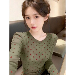 绿色打底衫 2026春季 上衣女微透防晒罩衫 设计感波点薄纱长袖 女 新款