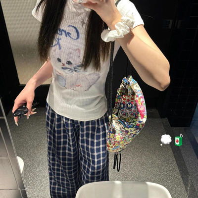 美式复古白色正肩短袖t恤女