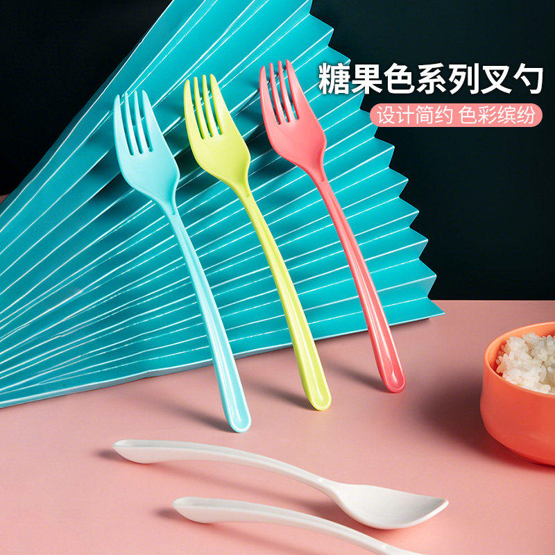日本进口蛋糕叉勺塑料糖果色勺子叉子蛋糕勺水果叉甜品勺水果捞勺