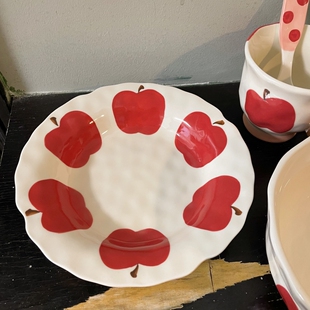 釉下彩复古红苹果陶瓷餐盘 家用菜盘 汤碗 马克杯 2024新款