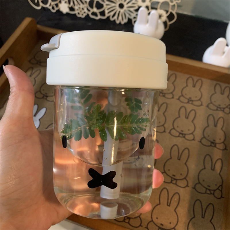【密封不漏水】环保玻璃杯米菲兔冷饮吸管杯冷萃咖啡杯随手杯