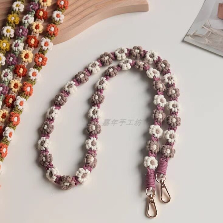 新款手编高颜值手机挂绳斜跨手机链花朵电话绳相机脖挂绳包包背带