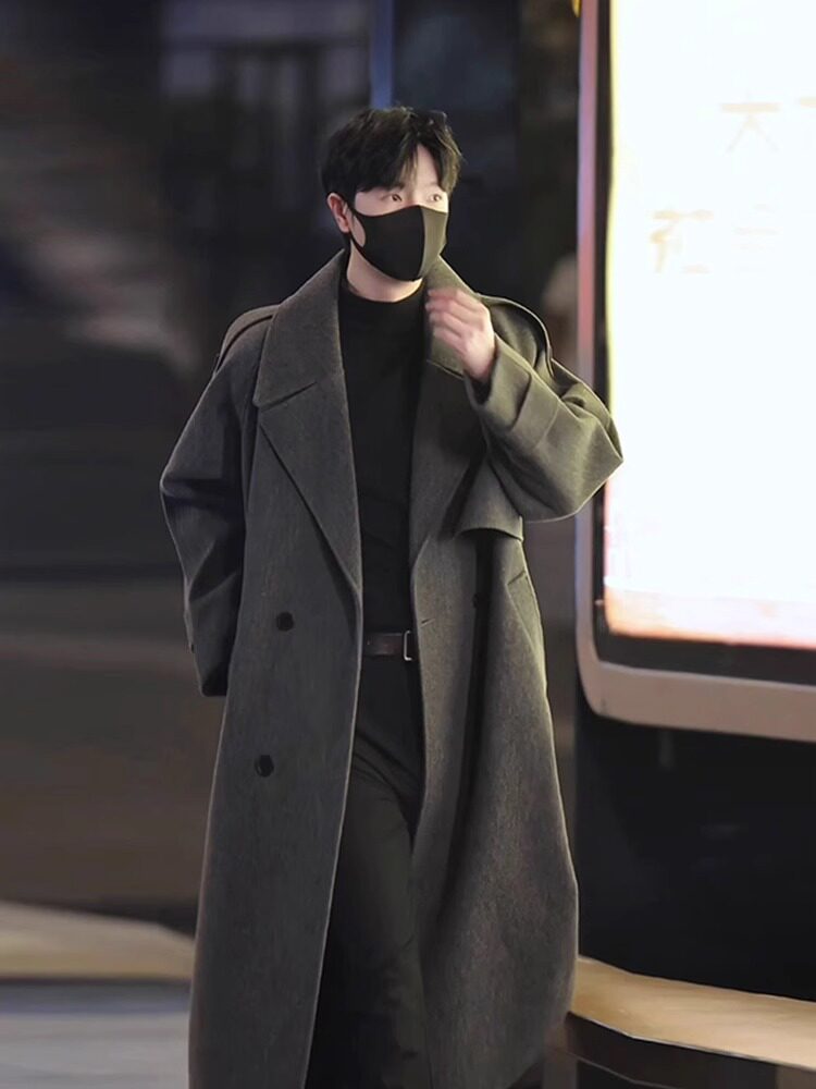 轻奢双面呢西服大衣男中长款冬季高级感妮子风衣加厚英伦风三件套