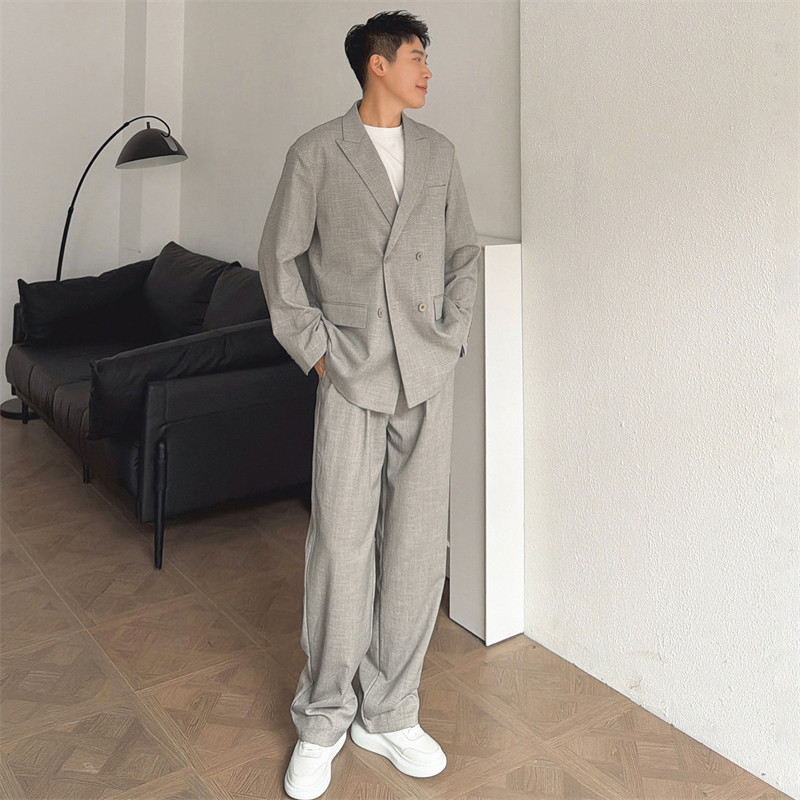 高端春季新款老钱风双排扣西装男士高级感韩版订婚休闲西服套装