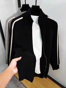 织带设计立领开衫 2025秋冬新款 夹克拉炼毛衣上衣服 男士 轻奢针织衫