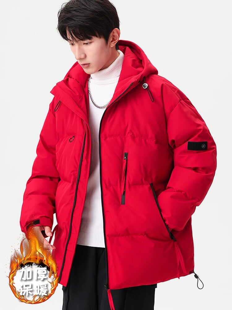 轻奢中国红棉衣男2025冬季外套加厚冲锋衣夹克袄子本命年羽绒棉服