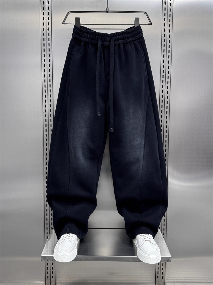 高端阔腿高街加绒休闲裤男士冬季大码宽松运动卫裤痞帅直筒弯刀裤,男装,休闲裤,淘宝优惠券,粉丝福利购,淘宝优惠卷