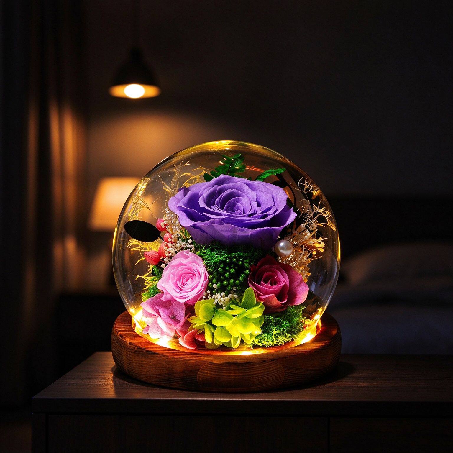 永生花高级感摆件玫瑰花情人节女生礼物玻璃罩干花批鲜花批发花束