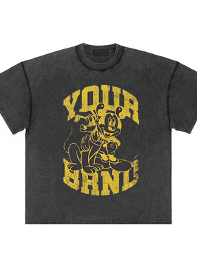 KINETIC「好朋友」反穿VTG水洗做旧复古渐变 黄色米奇印花短袖T恤