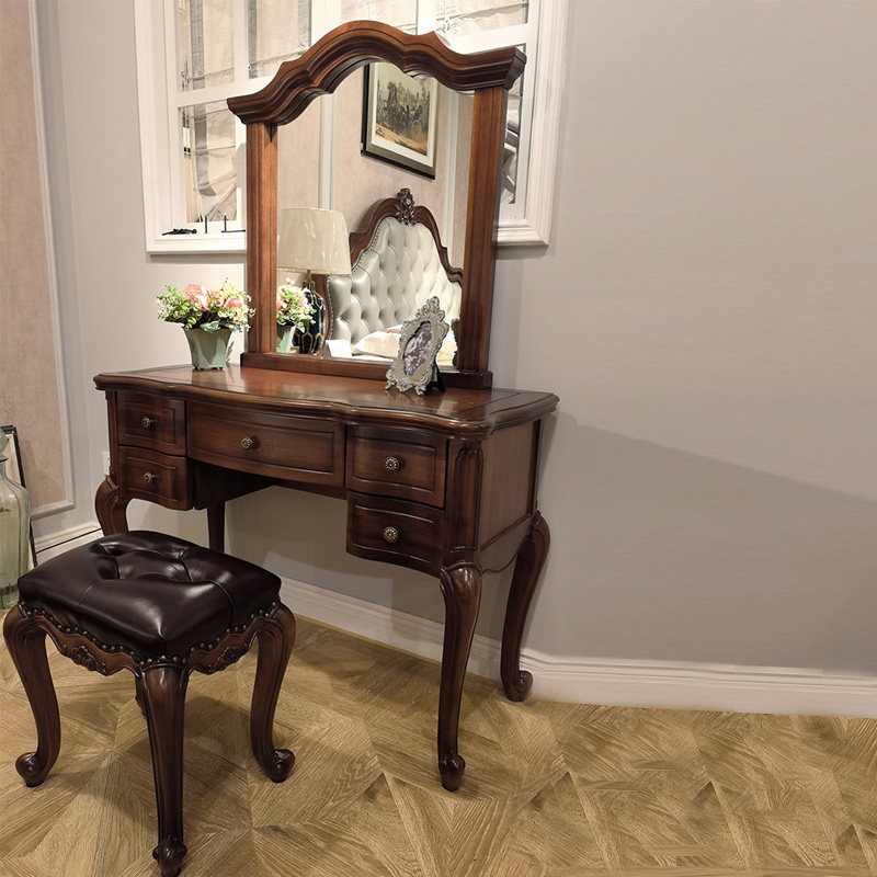 美式胡桃木梳妆台全实木黑胡桃木梳妆台化妆台 简约乡村卧室家具