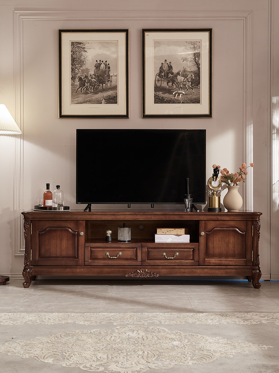 美式黑胡桃木电视柜全实木影视柜茶几组合乡村复古客厅套房家具