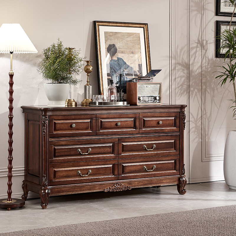 美式黑胡桃木七斗柜实木斗橱抽屉储物柜简美卧室多功能家具收纳柜